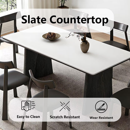 62"-78"Elegant Mid-Century Dining Table, Rounded Edge Top with Solid Wood Supports