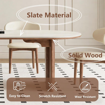 62"-70"Modern Minimalist Oval Dining Table, Neutral Tone with Wood Frame for Home