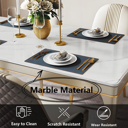 62"Luxury White Sintered Stone Dining Table with Gold Trim for 4-6 People