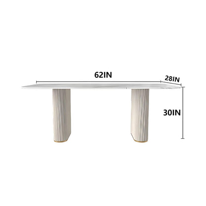 62“-78”White Sintered Stone Dining Table, Modern Rectangular Kitchen Table for 4-6 People