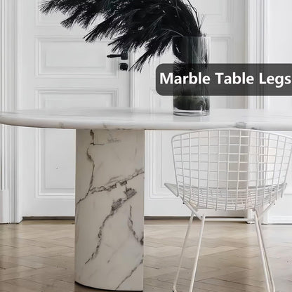 62"-78"Luxury Oval Dining Table with Marble Top & Pedestal Base for 6-8 People
