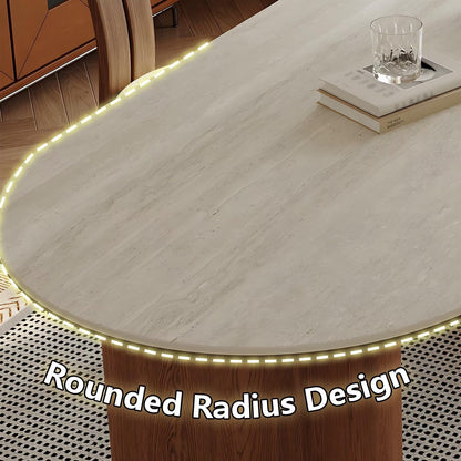 62"-78"Retro Modern Dining Table, Rounded Oval Top with Dark Wood Base for 4-6