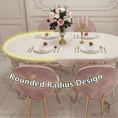 62"-70"Ornate Cream Dining Table, Oval with Intricate Wood Carvings for Formal Events