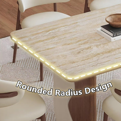 62"-70"Contemporary Cream Wood Dining Table, Stylish Wavy Legs for Dining Room