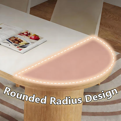 62"-78"Contemporary Mid-Century Dining Table, Cream Top & Natural Wood Legs
