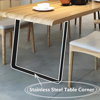 62"-78"Mid-Century Modern Dining Table, Natural Wood Top with Black Metal Legs for 4-6