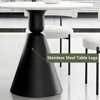 62"-78"Large Capacity Dining Table, Sleek White Oval Top with Modern Cone Base for 8-10