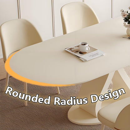 62"-78“Modern Cream White Oval Dining Table with Unique Sculptural Base for 4-6