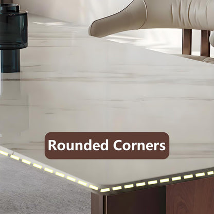 62"-78"Modern Rectangular Dining Table with Marble Top & Walnut Wood Base for 6-8