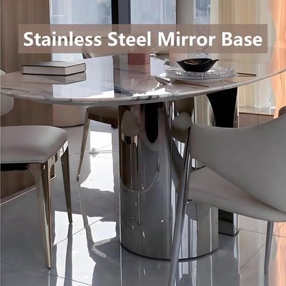 62"-78"Luxury Round Dining Table with Marble Top & Polished Chrome Base for 4-6