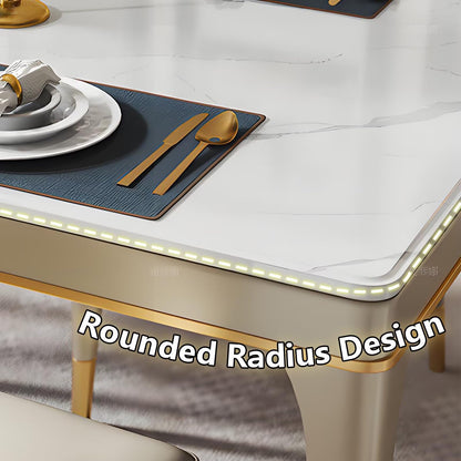 62"Luxury White Sintered Stone Dining Table with Gold Trim for 4-6 People