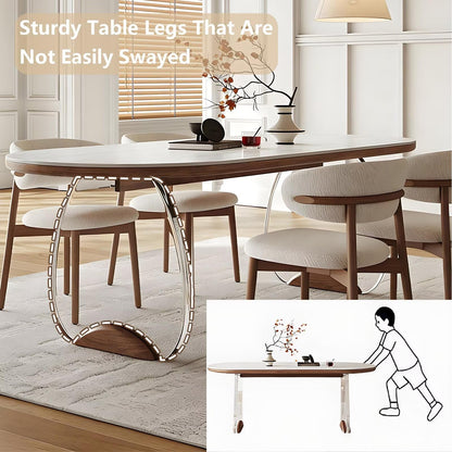 62"-78"Modern Oval Dining Table with Sintered Stone Top & Acrylic Legs for 4-6 People