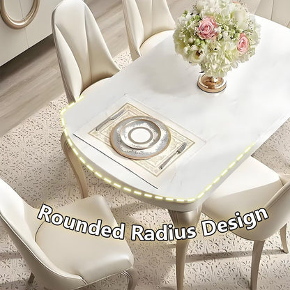62"Luxury Oval Marble Dining Table with Gold Trim Legs for 6-8 People