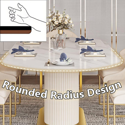 62“-78”Luxury Oval Dining Table with White Marble Top & Gold Base for 6-8 People