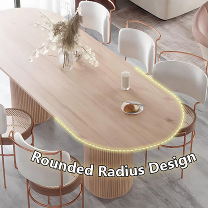 62"-78"Modern Light Wood Oval Dining Table with Fluted Pedestal Base for 6-8