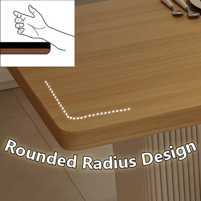 62"-78"Modern Japandi Dining Table, Light Wood Top with Fluted Base for 4-6 People