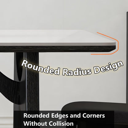 62"-78"Elegant Mid-Century Dining Table, Rounded Edge Top with Solid Wood Supports