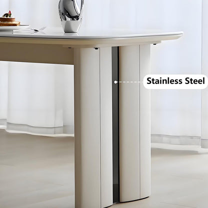 62"-78"Modern Cream White Extendable Dining Table with Glossy Sintered Stone Top