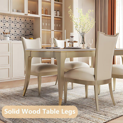 62"-70"Elegant Cream White Sintered Stone Dining Table with Gold Trim for 4-6