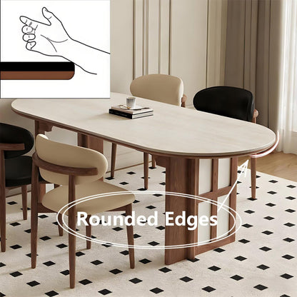 62"-70"Modern Minimalist Oval Dining Table, Neutral Tone with Wood Frame for Home