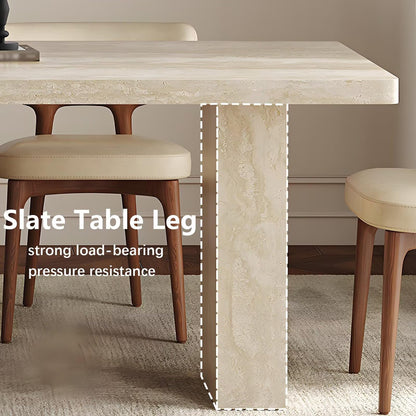 62"-78"Modern Travertine Dining Table, Rectangular Stone Table with Thick Base for 6-8