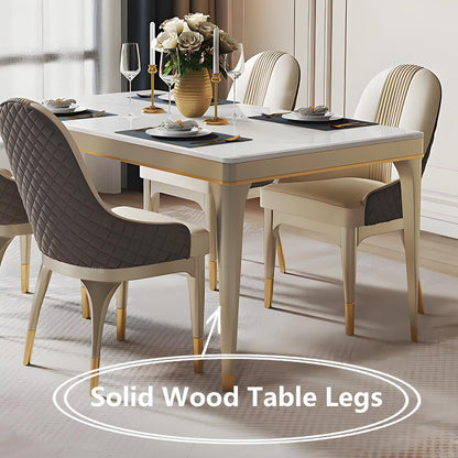 62"Luxury White Sintered Stone Dining Table with Gold Trim for 4-6 People