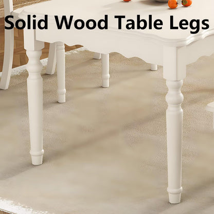 62"-78"Vintage White Wooden Dining Table, Classic Farmhouse Style