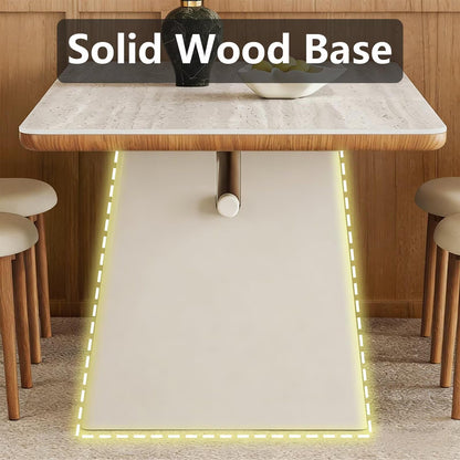 62"-70"Modern Rectangular Dining Table, Neutral Tone with White Base for Small Kitchen