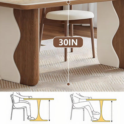 62"-70"Contemporary Cream Wood Dining Table, Stylish Wavy Legs for Dining Room