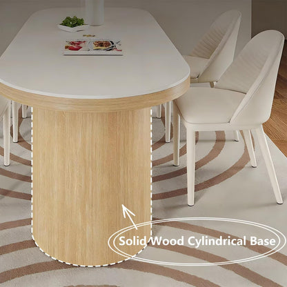 62"-78"Contemporary Mid-Century Dining Table, Cream Top & Natural Wood Legs