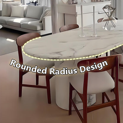 62"-78"Luxury Oval Dining Table with Marble Top & Pedestal Base for 6-8 People