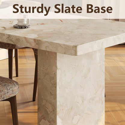 62"-78"Modern Rectangular Dining Table with Natural Marble Top & Thick Block Legs