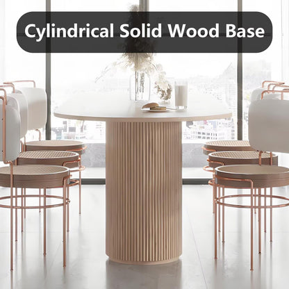 62"-78"Modern Light Wood Oval Dining Table with Fluted Pedestal Base for 6-8