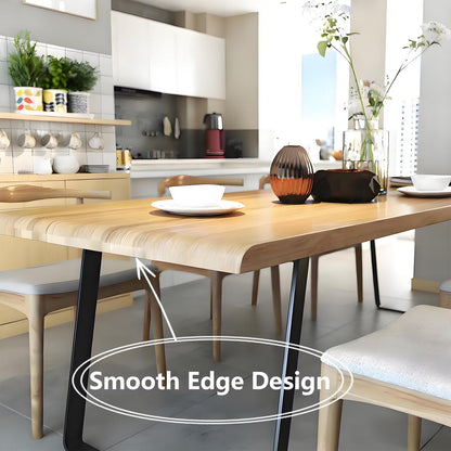 62"-78"Mid-Century Modern Dining Table, Natural Wood Top with Black Metal Legs for 4-6