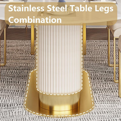 62“-78”Luxury Oval Dining Table with White Marble Top & Gold Base for 6-8 People