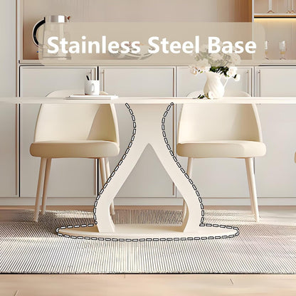62"-78“Modern Cream White Oval Dining Table with Unique Sculptural Base for 4-6