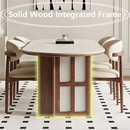 62"-70"Modern Minimalist Oval Dining Table, Neutral Tone with Wood Frame for Home