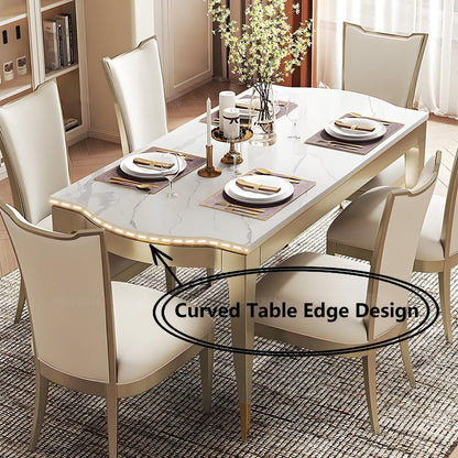62"-70"Elegant Cream White Sintered Stone Dining Table with Gold Trim for 4-6