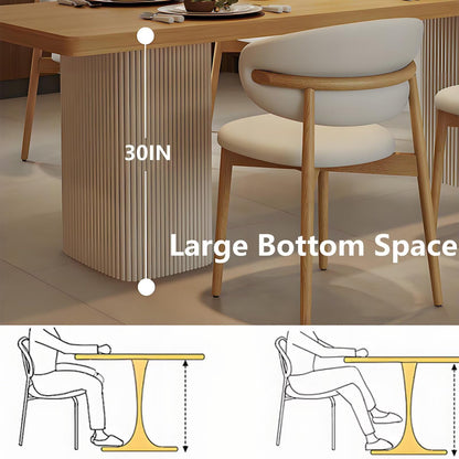 62"-78"Modern Japandi Dining Table, Light Wood Top with Fluted Base for 4-6 People