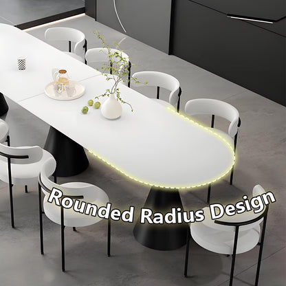 62"-78"Large Capacity Dining Table, Sleek White Oval Top with Modern Cone Base for 8-10