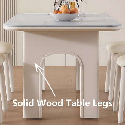 62"-78"Modern Cream White Dining Table with Unique Arched Legs for 4-6 People