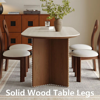 62"-78"Retro Modern Dining Table, Rounded Oval Top with Dark Wood Base for 4-6