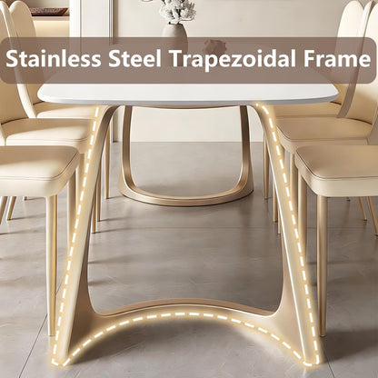 62"-78"Cream Style Sintered Stone Dining Table with Unique Curved Legs for 4-6