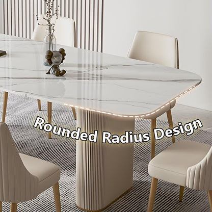 62“-78”White Sintered Stone Dining Table, Modern Rectangular Kitchen Table for 4-6 People