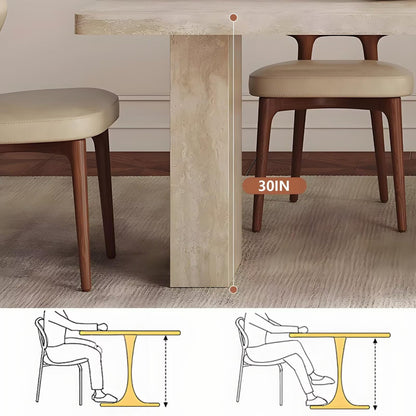 62"-78"Modern Travertine Dining Table, Rectangular Stone Table with Thick Base for 6-8