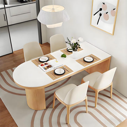 62"-78"Contemporary Mid-Century Dining Table, Cream Top & Natural Wood Legs