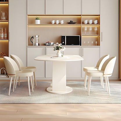 62"-78“Modern Cream White Oval Dining Table with Unique Sculptural Base for 4-6