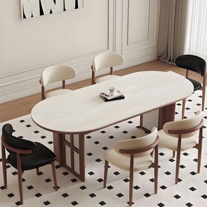 62"-70"Modern Minimalist Oval Dining Table, Neutral Tone with Wood Frame for Home