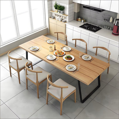 62"-78"Mid-Century Modern Dining Table, Natural Wood Top with Black Metal Legs for 4-6