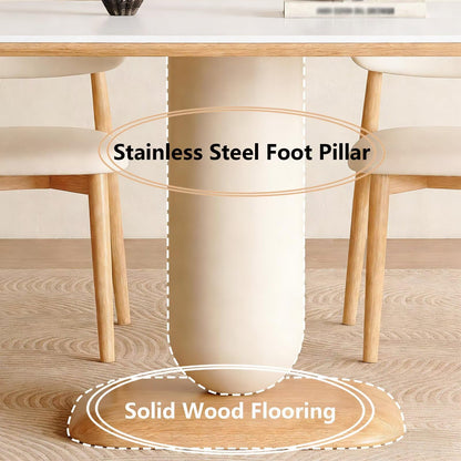 62"-78"Contemporary Mid-Century Dining Table, Neutral Tone with Wood Accents